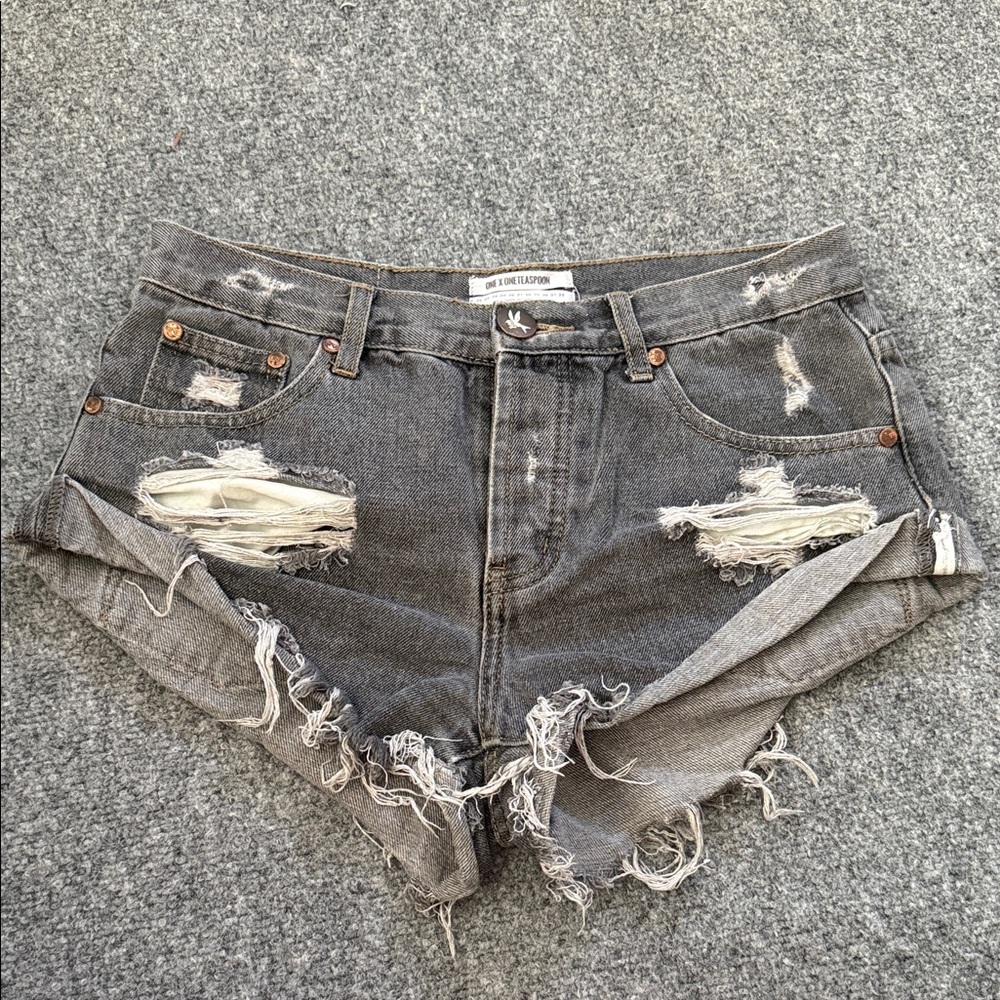 One Teaspoon Charcoal Distressed Jean Shorts